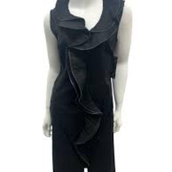 Samuel Dong Black Zipper Ruffle Stretch Dress For Comfort Size M - Picture 2 of 4